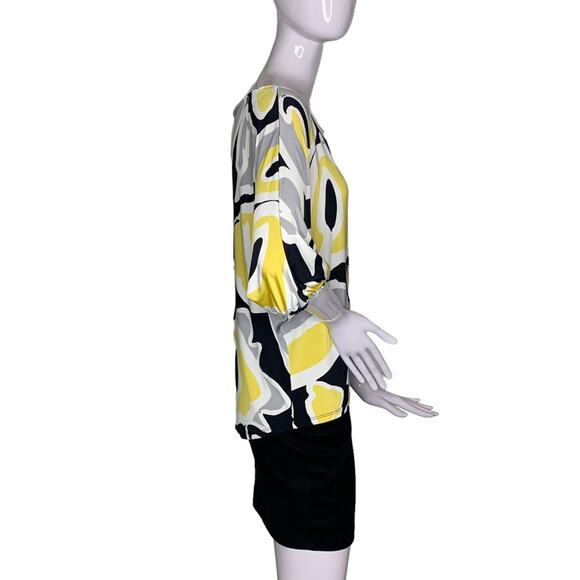 Worthington Stretch Women Top Size S 3/4 sleeve Black Yellow White Elastic Cuffs - Picture 4 of 7